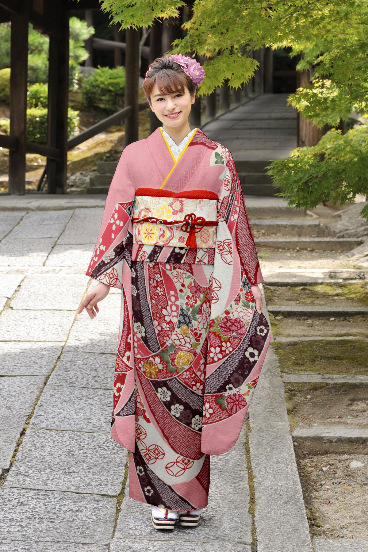 桃地に束ね熨斗