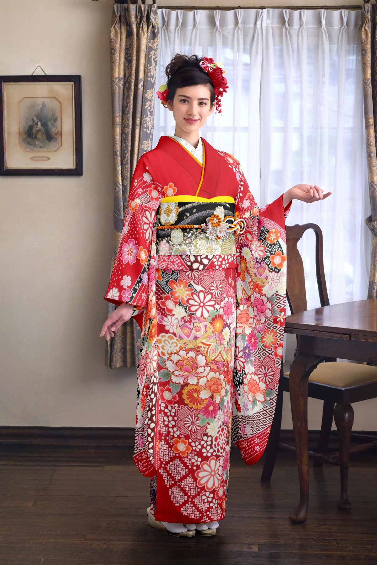 えんじに鹿の子模様　手毬