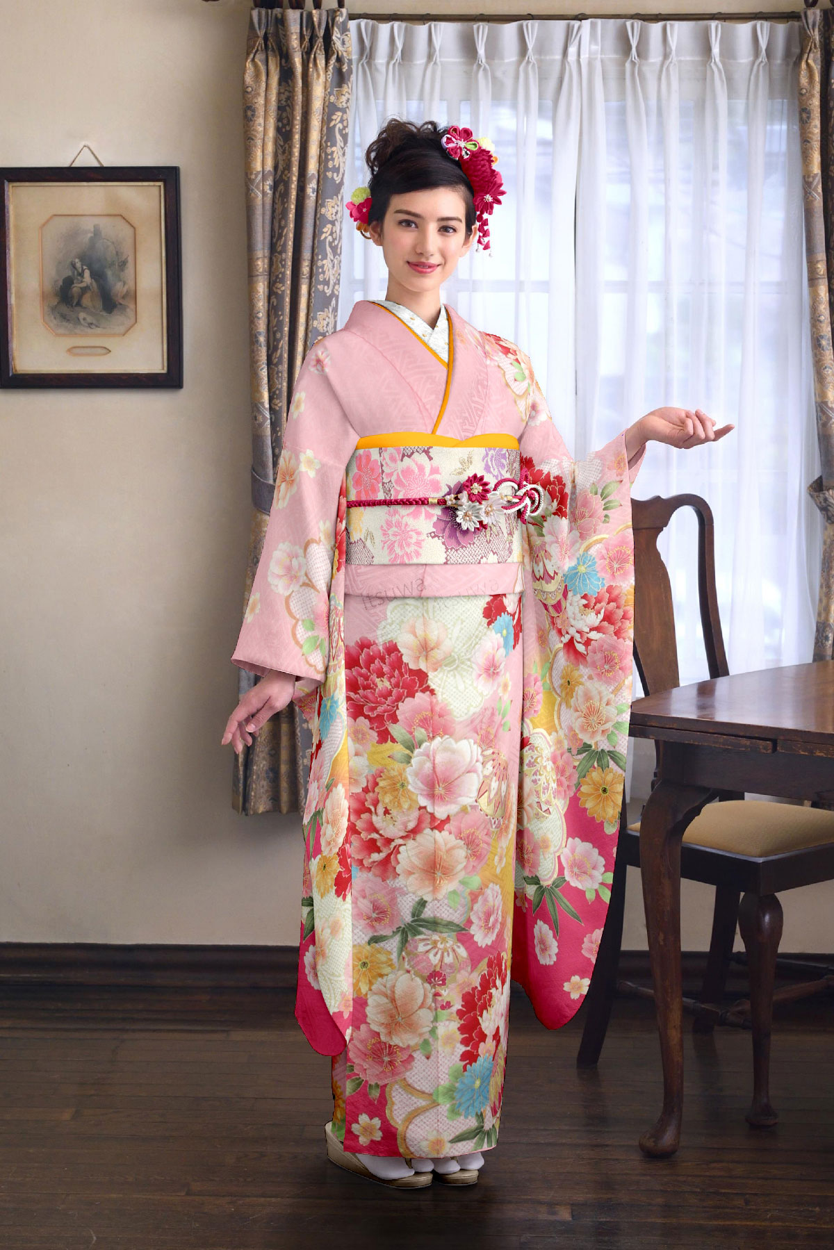 明るいピンク　八重桜や牡丹