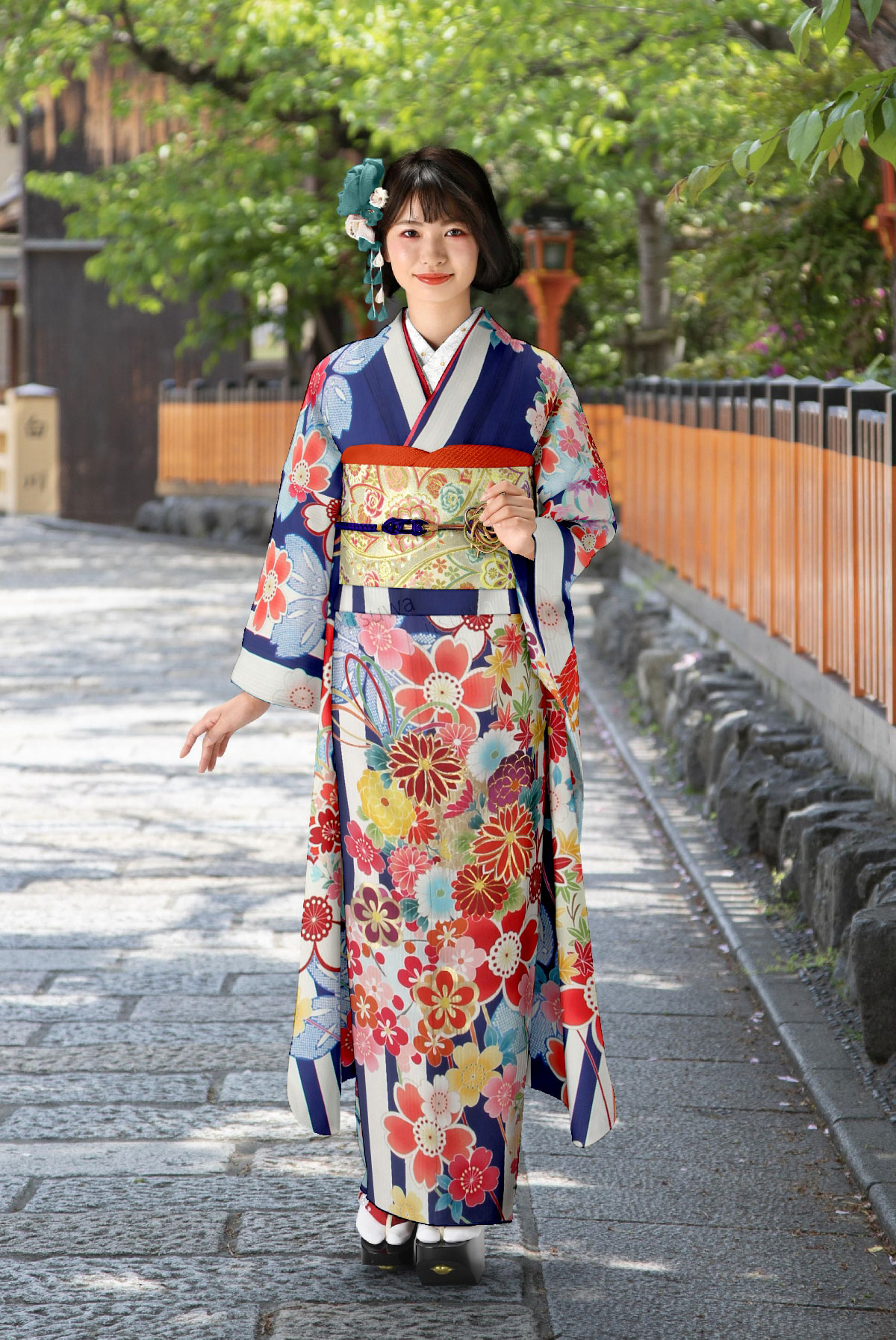 青地に白の縦縞