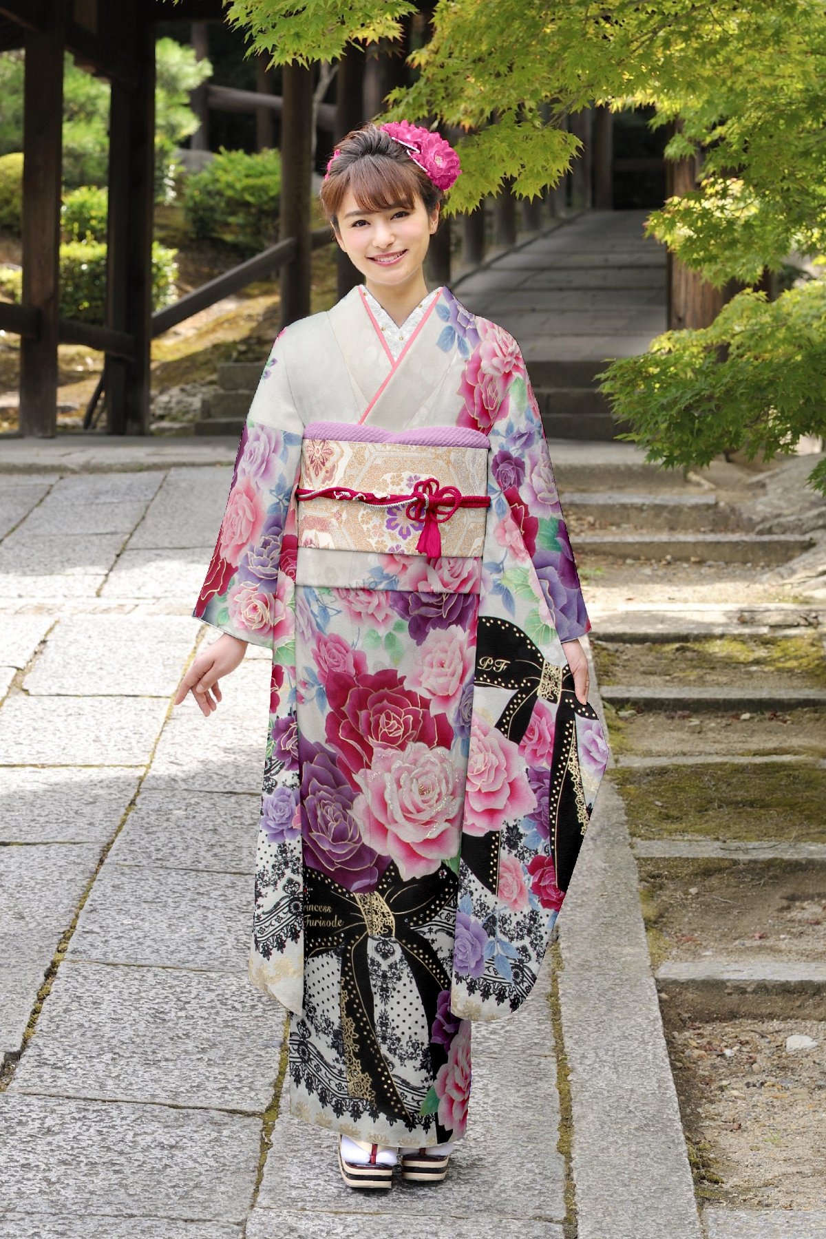 ホワイト　バラとリボン