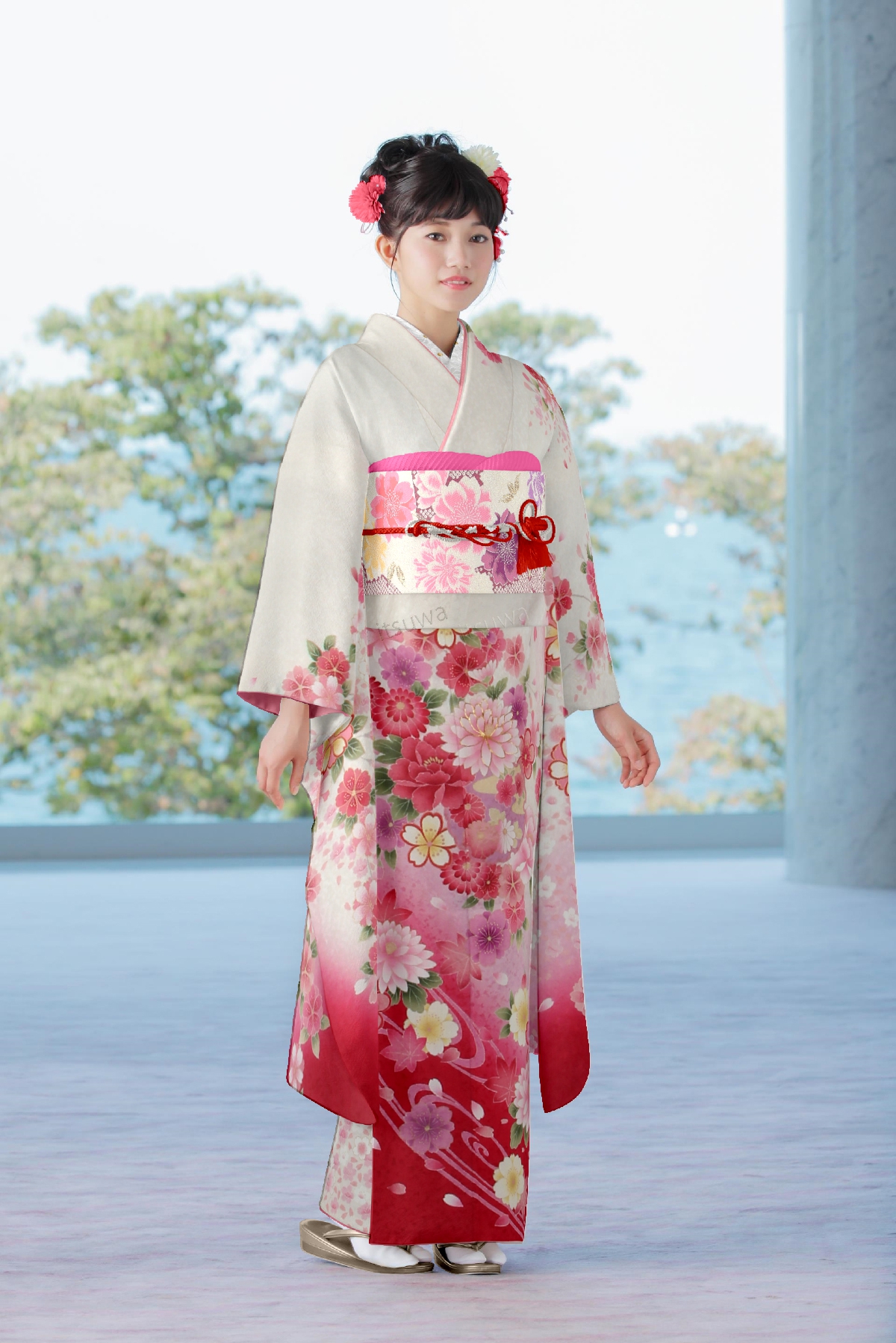 白地に濃淡のピンク