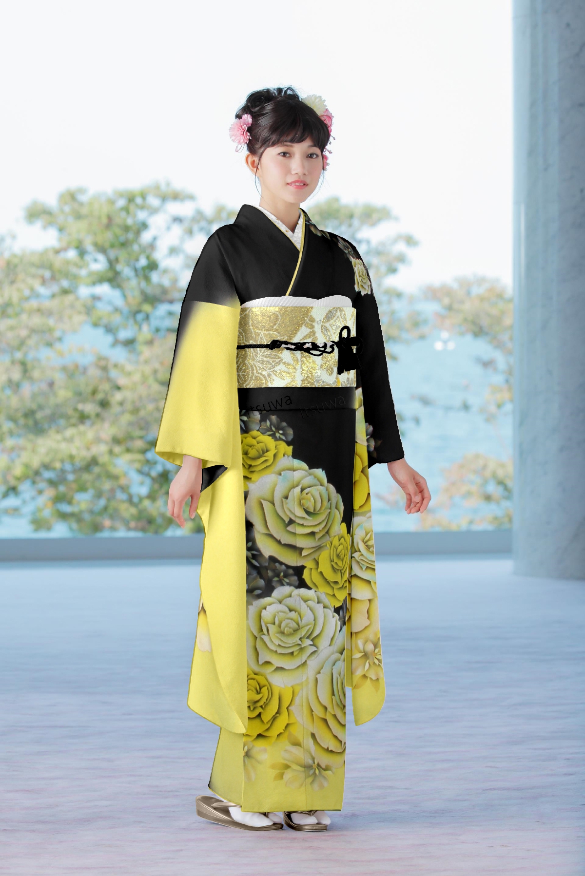 黒とイエロー　バラ